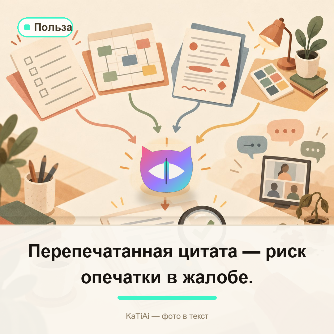 Перепечатанная цитата — риск опечатки в жалобе.